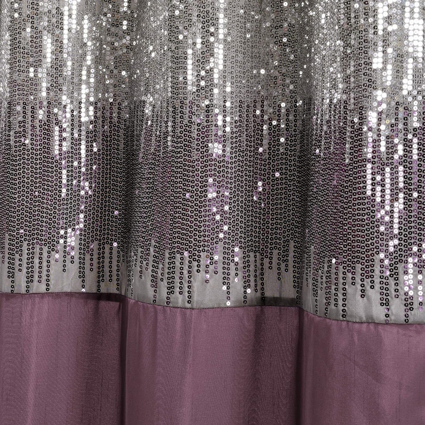Night Sky Shower Curtain | Sequin Fabric Shimmery Color Block Design for Bathroom, 72" X 72", Grey and Purple