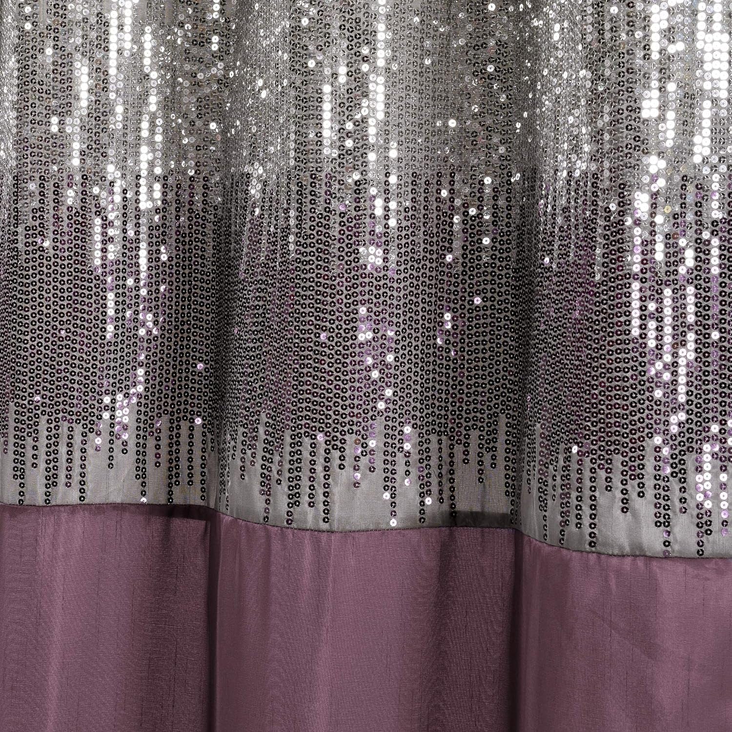 Night Sky Shower Curtain | Sequin Fabric Shimmery Color Block Design for Bathroom, 72" X 72", Grey and Purple