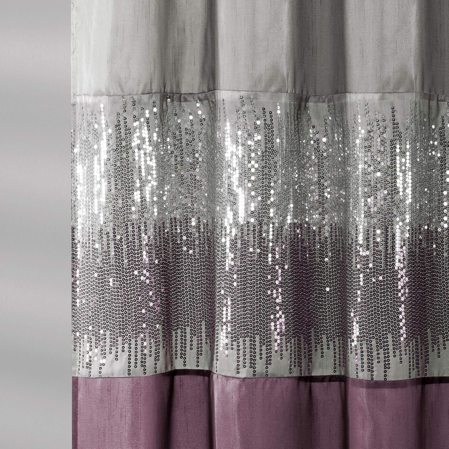 Night Sky Shower Curtain | Sequin Fabric Shimmery Color Block Design for Bathroom, 72" X 72", Grey and Purple