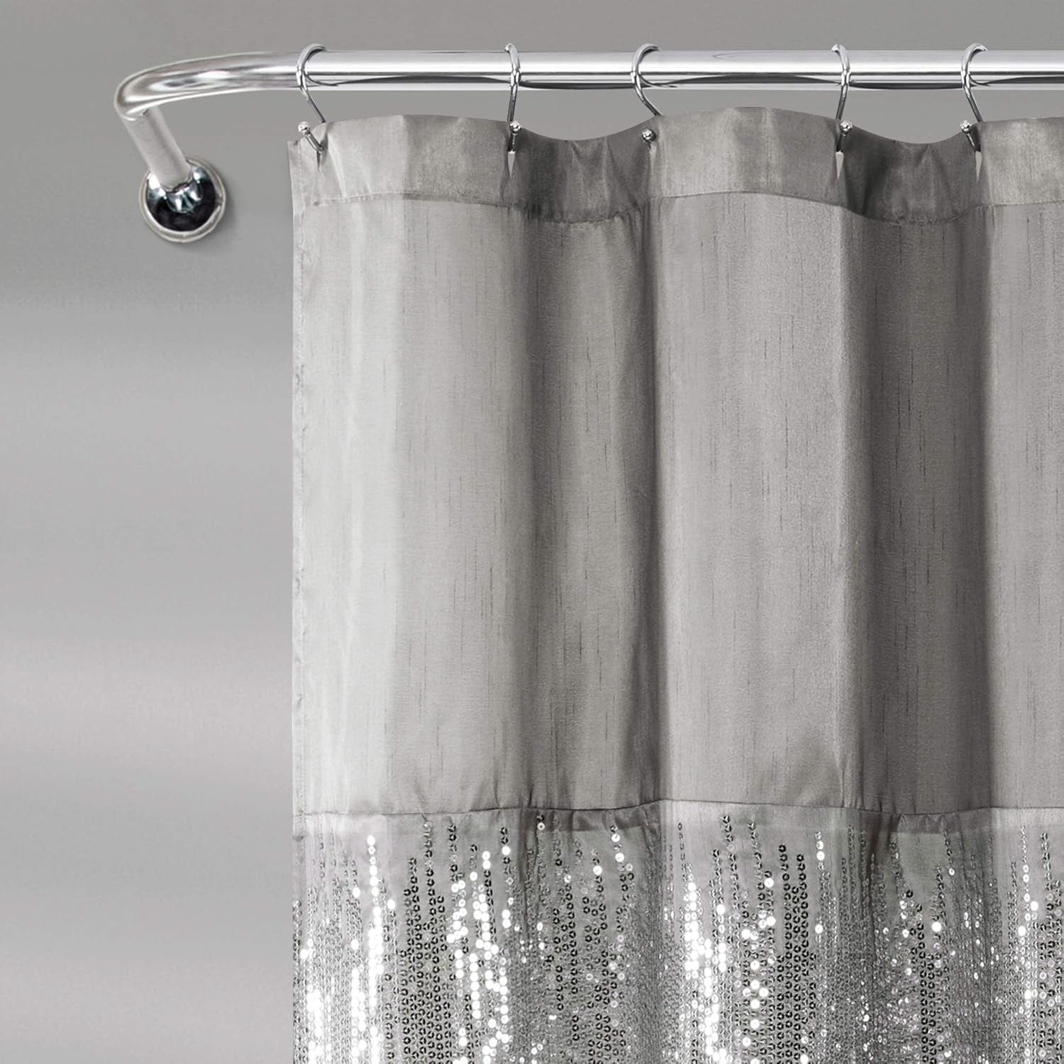 Night Sky Shower Curtain | Sequin Fabric Shimmery Color Block Design for Bathroom, 72" X 72", Grey and Purple